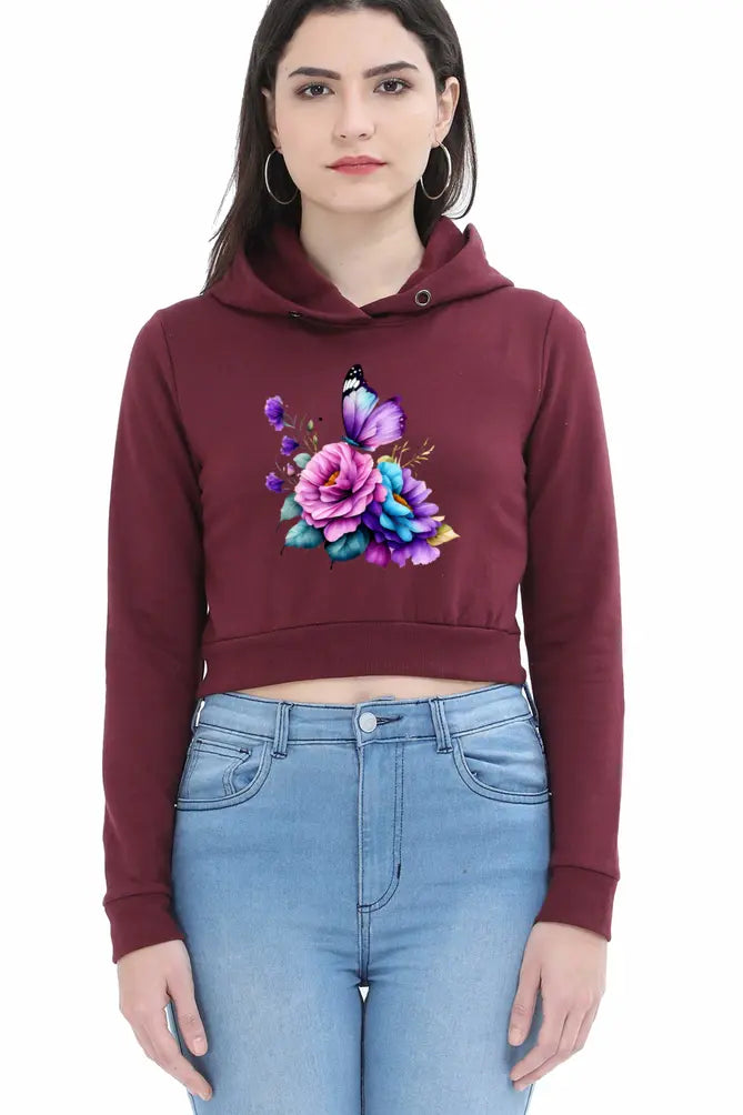 Non AOP Women Midnight Garden Crop Hoodie Whozbrand