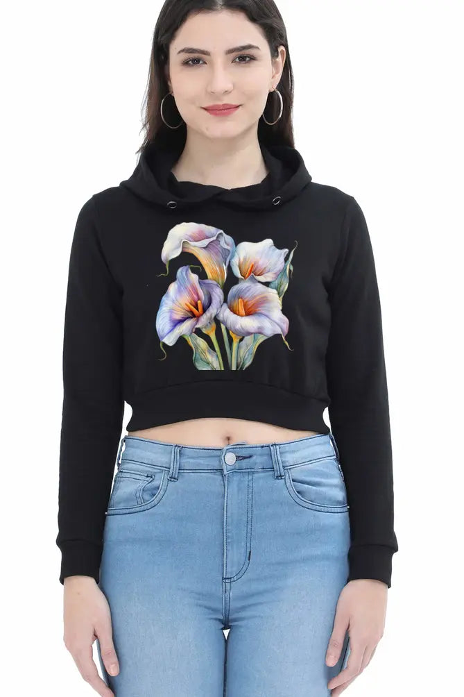 Non AOP Women Floral Noir Crop Hoodie Whozbrand