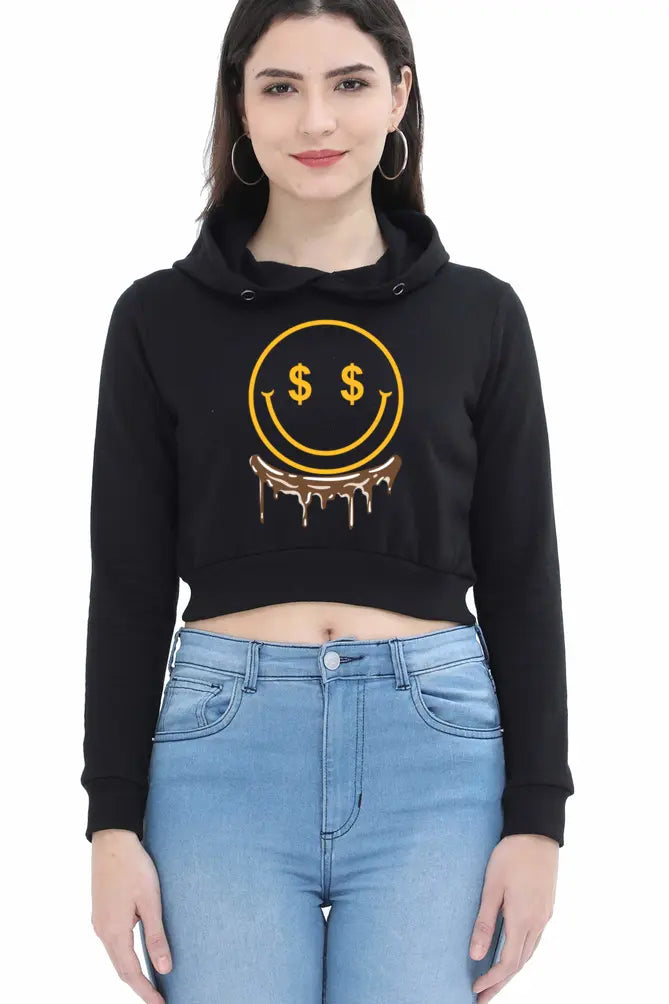Non AOP Women Happy Vibes Crop Hoodie Whozbrand