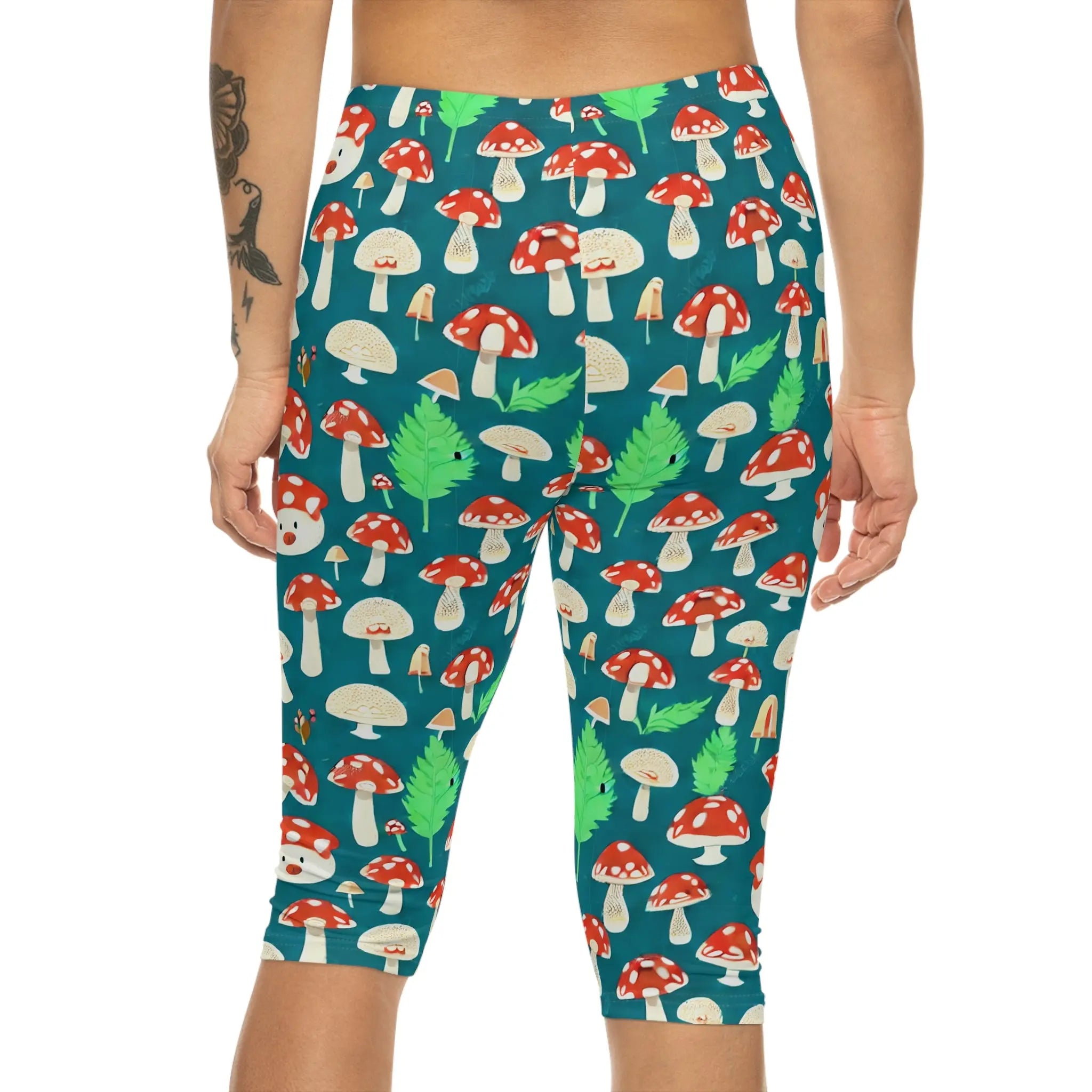 AOP Women Mushroom Grove Capri Leggings Whozbrand
