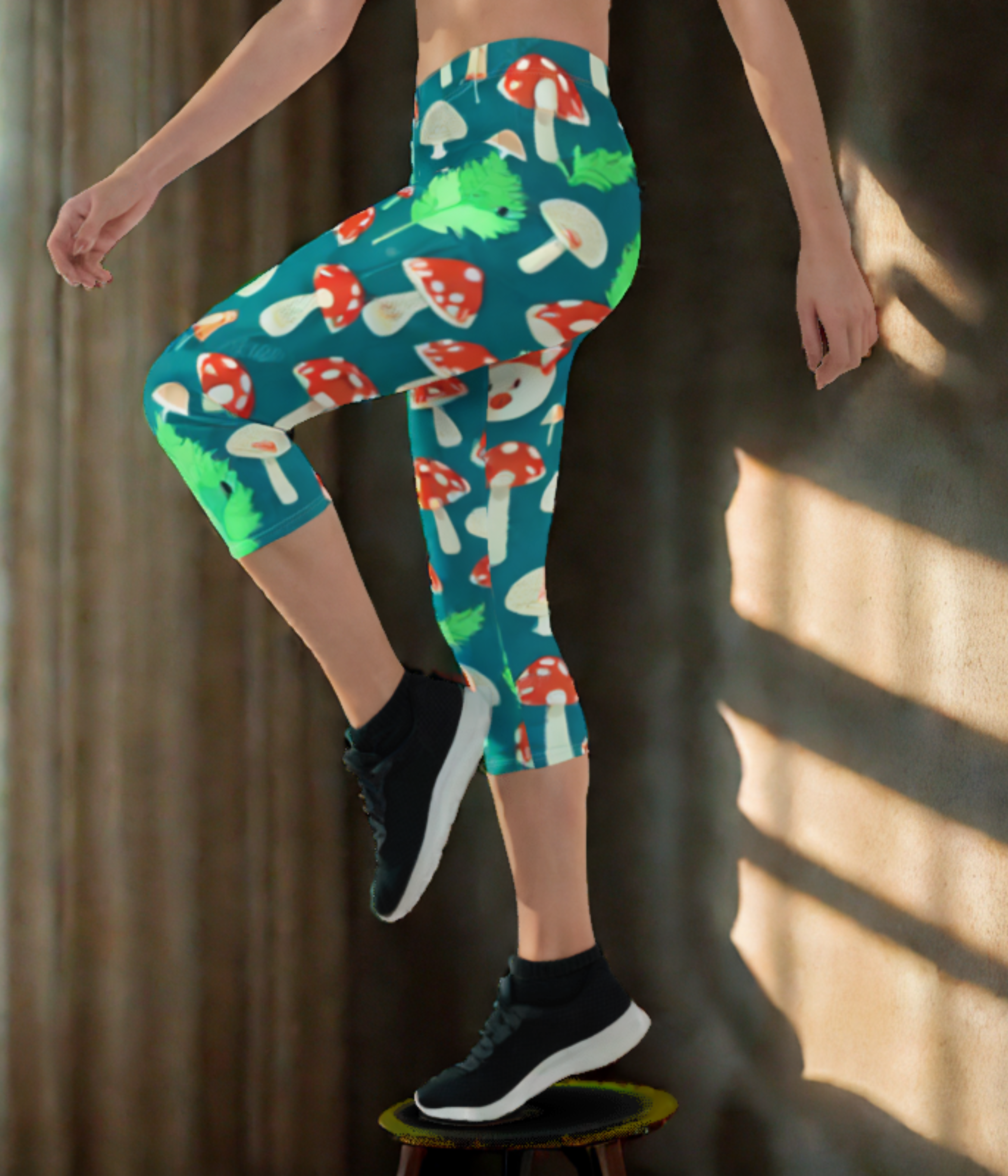 AOP Women Mushroom Grove Capri Leggings Whozbrand