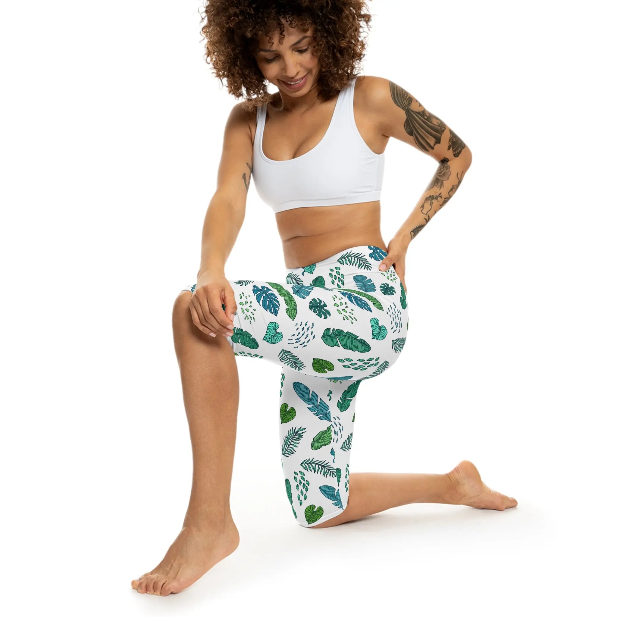 AOP Women PalmLeafPrint Capri Leggings Whozbrand