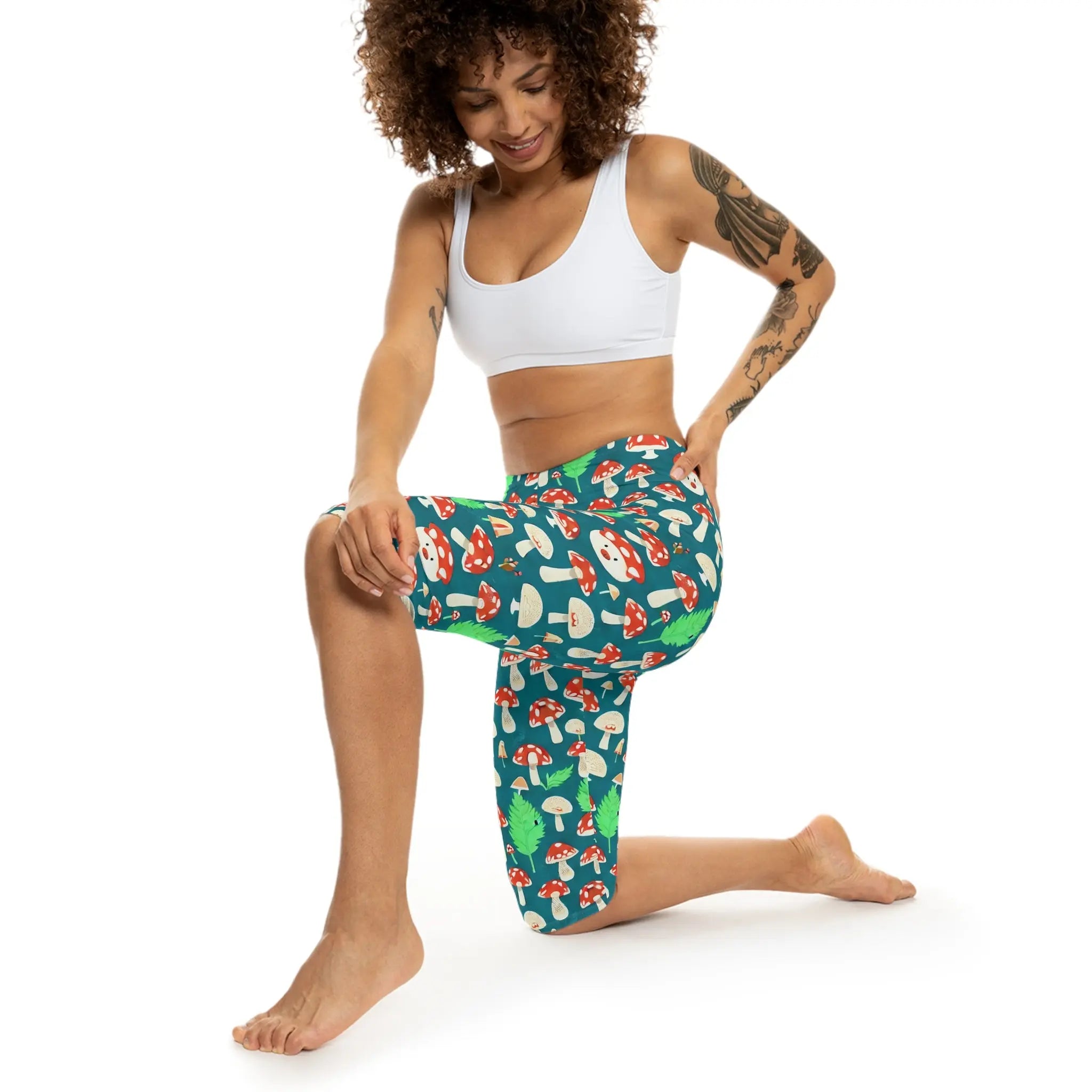 AOP Women Mushroom Grove Capri Leggings Whozbrand