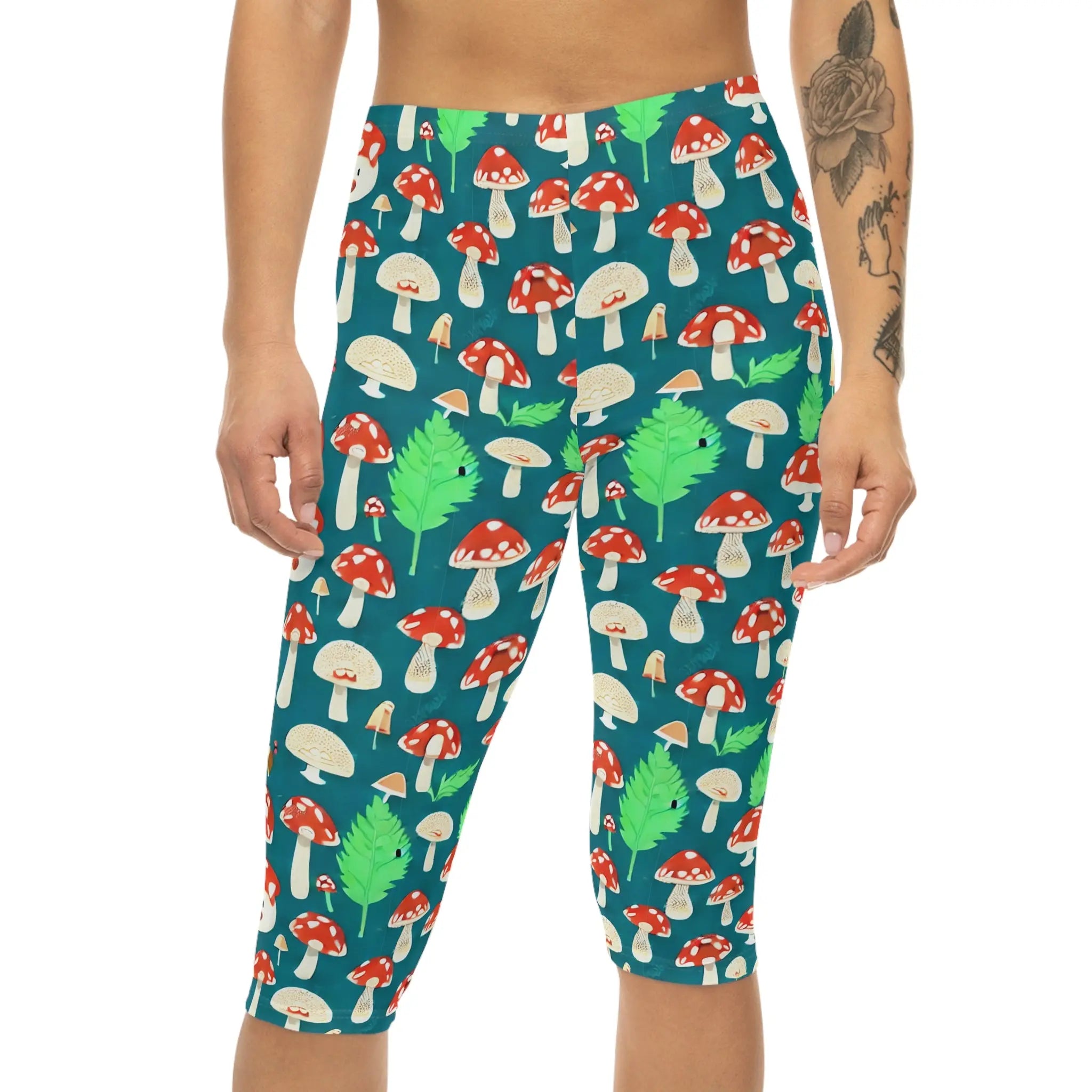 AOP Women Mushroom Grove Capri Leggings Whozbrand