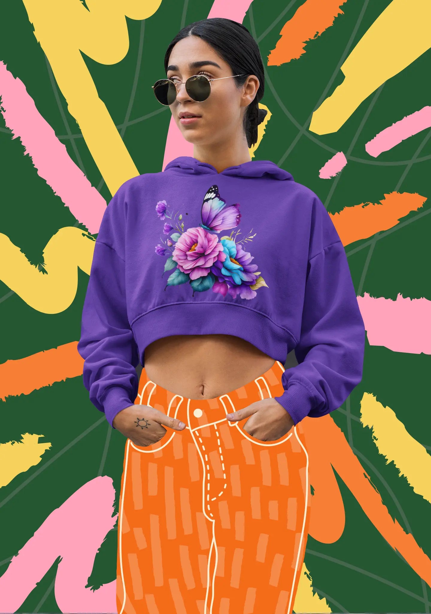 Non AOP Women Midnight Garden Crop Hoodie Whozbrand