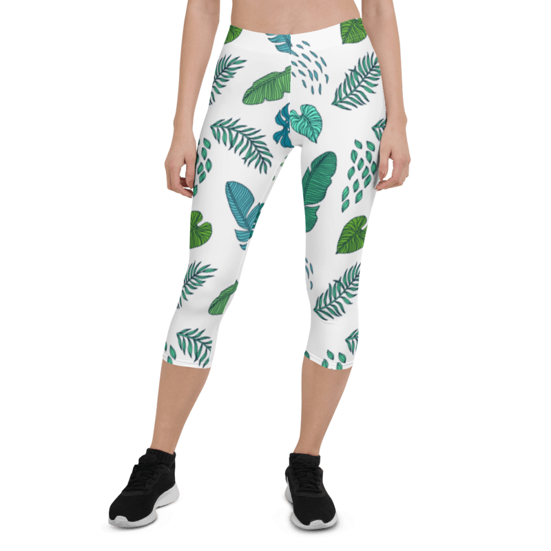 AOP Women PalmLeafPrint Capri Leggings Whozbrand
