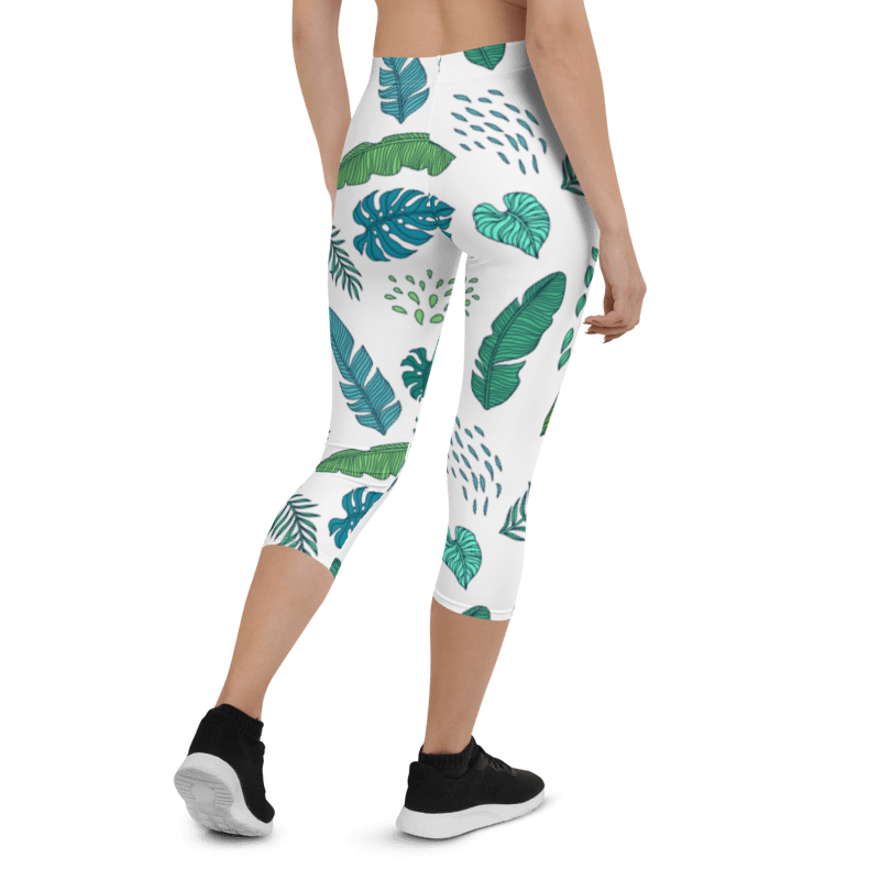 AOP Women PalmLeafPrint Capri Leggings Whozbrand
