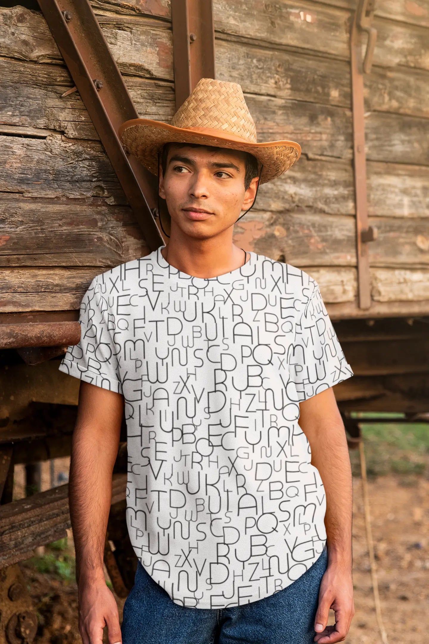 AOP Men Noir Alphabet Oversized Tshirt Whozbrand