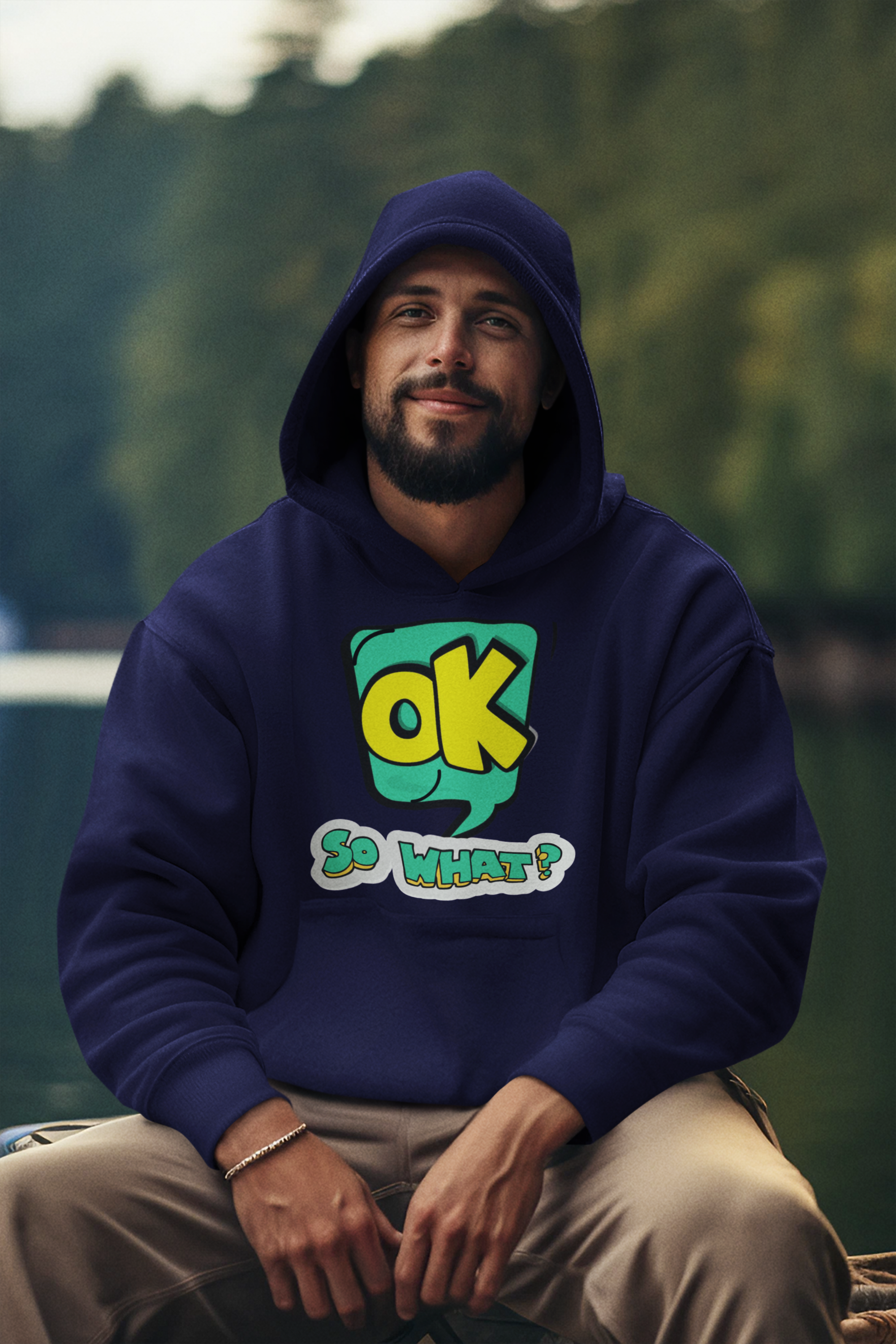 Non AOP Men Bold Attitude Oversized Hooded Sweatshirt Whozbrand