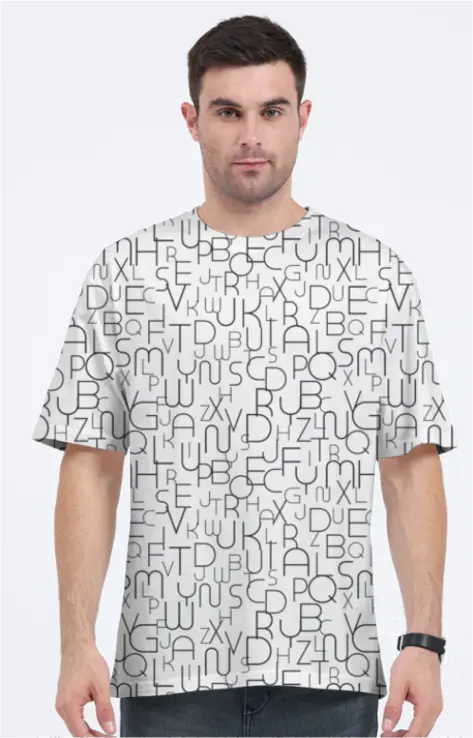 AOP Men Noir Alphabet Oversized Tshirt