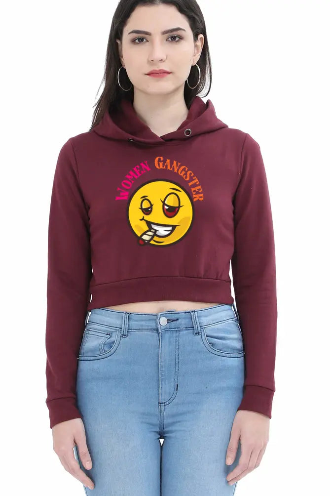 Non AOP Women Gangsterette Smiley Crop Hoodie