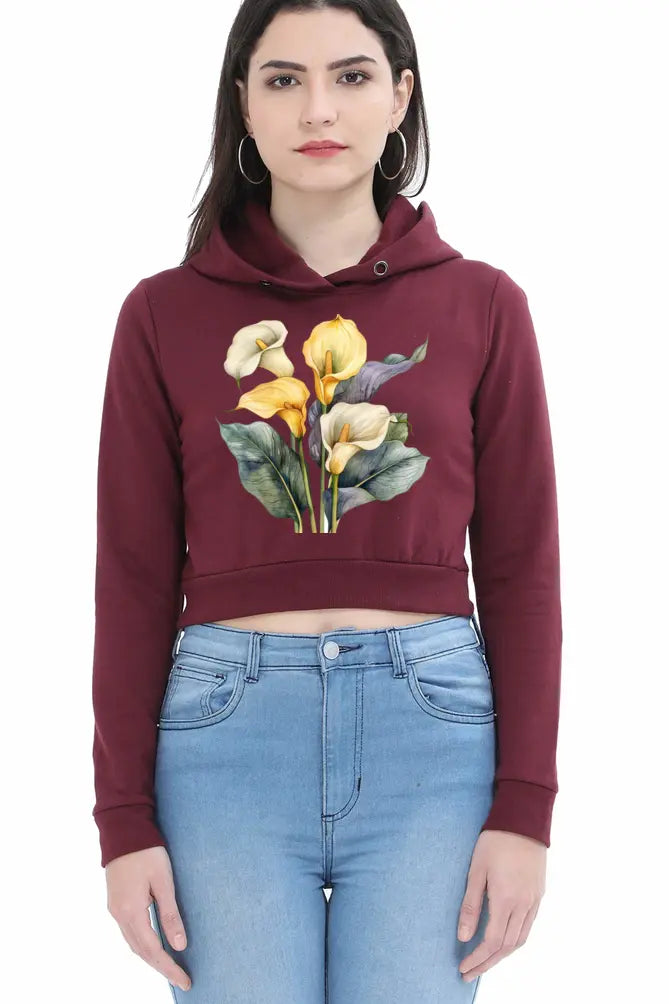 Non AOP Women Blossom Noir Crop Hoodie