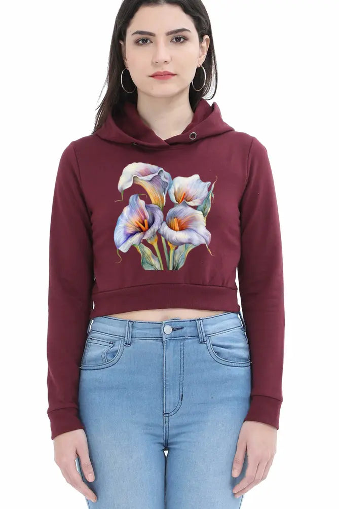 Non AOP Women Floral Noir Crop Hoodie