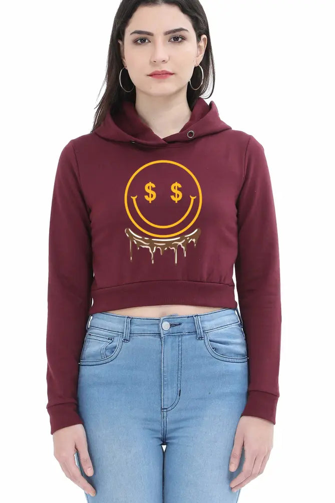 Non AOP Women Happy Vibes Crop Hoodie