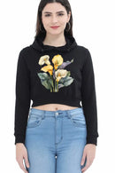 Non AOP Women Blossom Noir Crop Hoodie Whozbrand