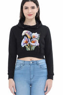 Non AOP Women Floral Noir Crop Hoodie Whozbrand