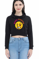 Non AOP Women Gangsterette Smiley Crop Hoodie Whozbrand