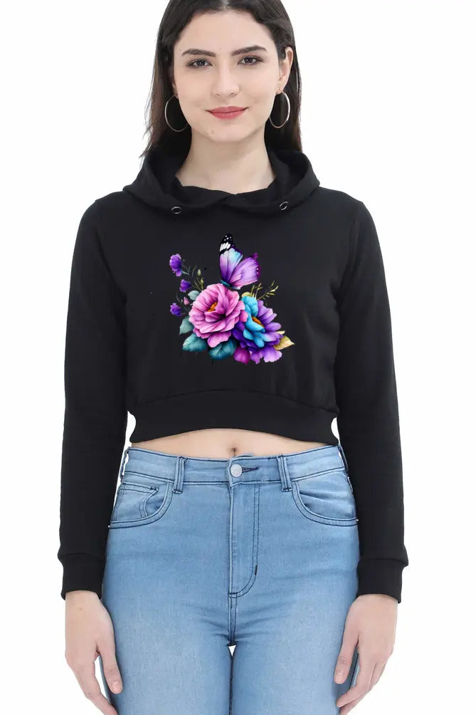 Non AOP Women Midnight Garden Crop Hoodie