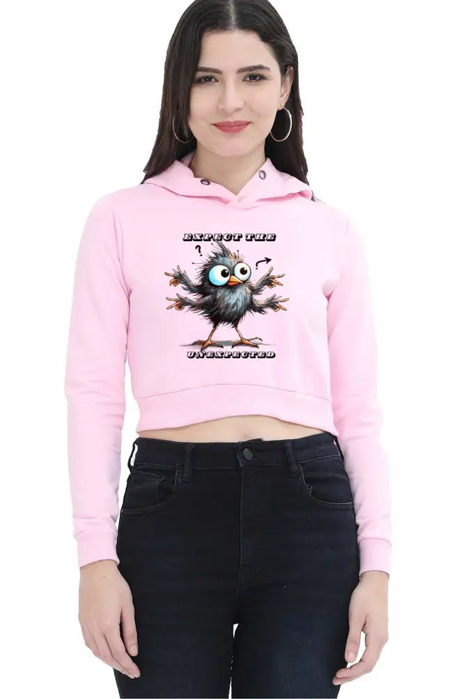 Non AOP Women Feathered Mystery Crop Hoodie