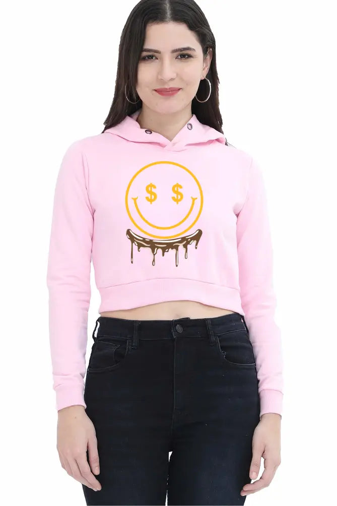 Non AOP Women Happy Vibes Crop Hoodie