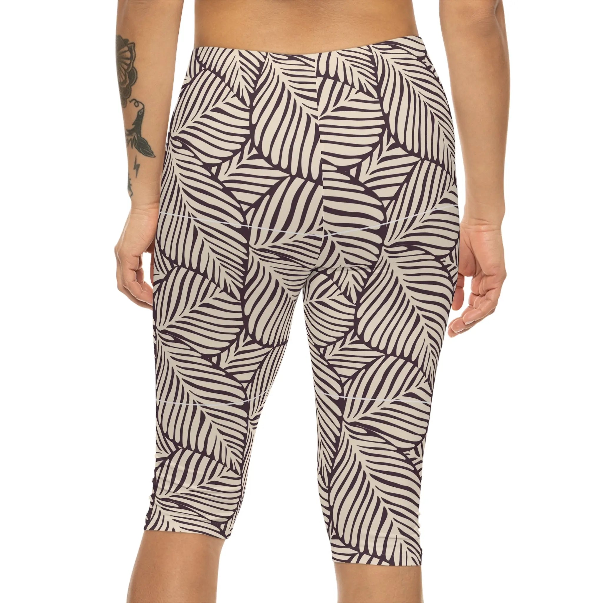 AOP Women TropicalPalm Capri Leggings Whozbrand