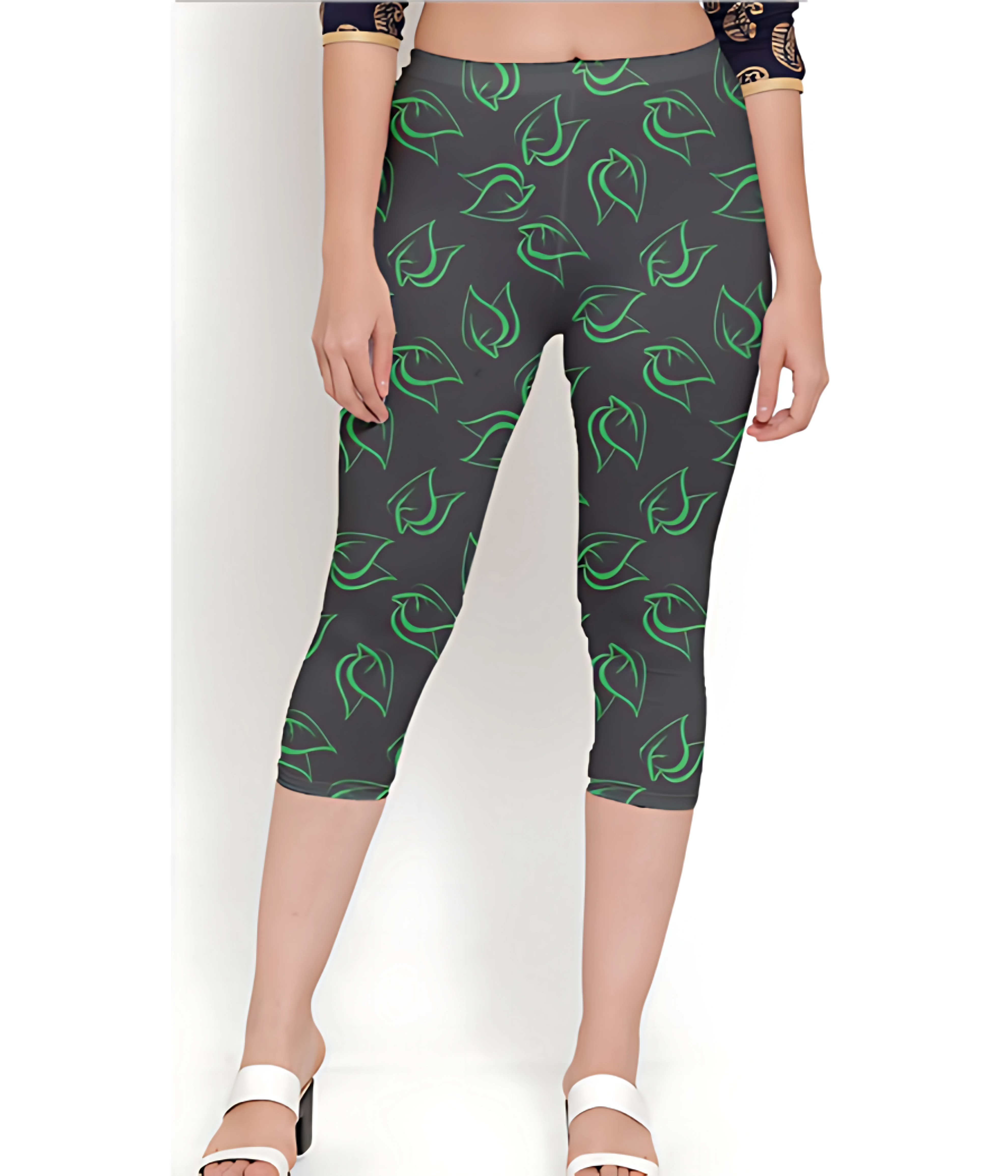 Printed Capri Leggings Verdant Leaf