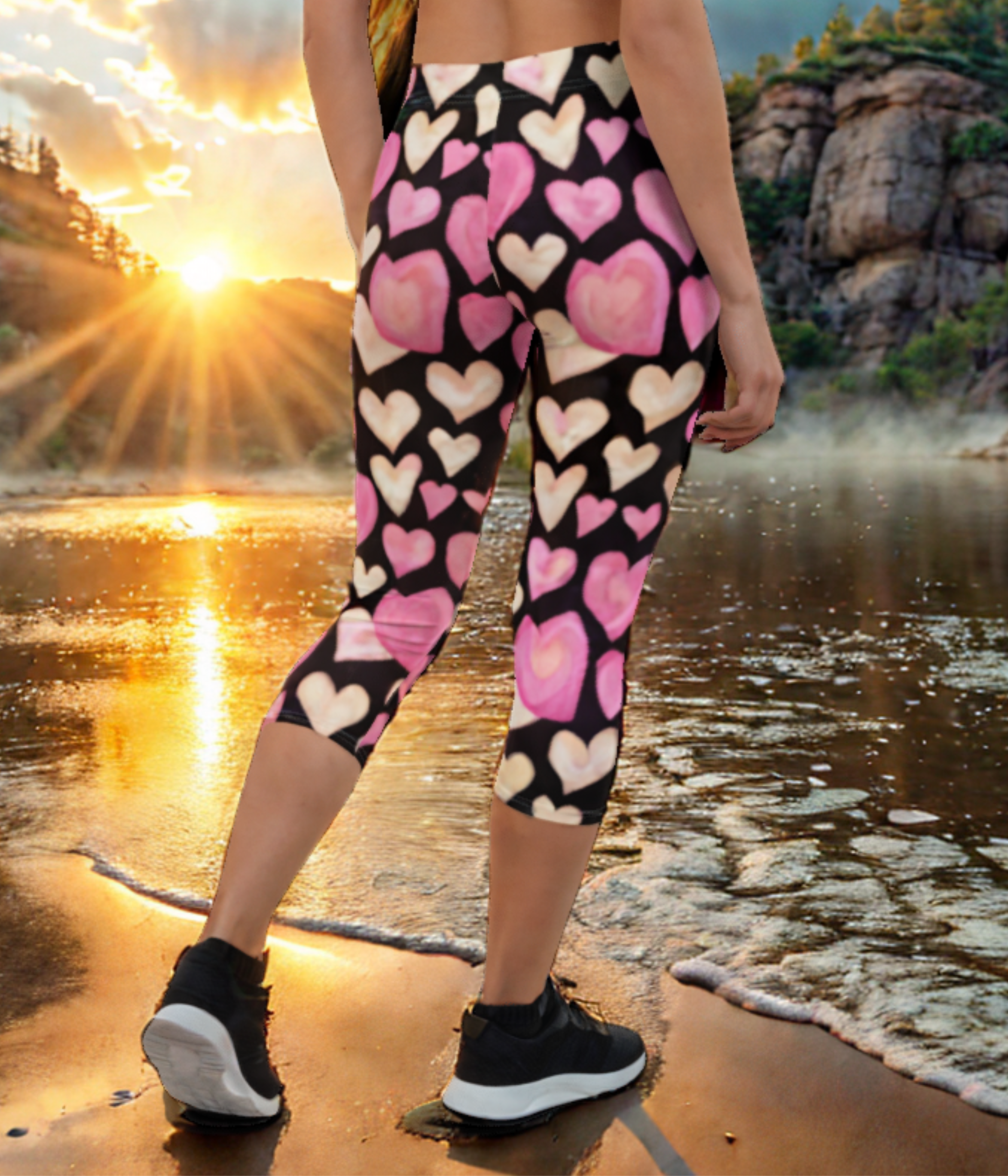 Printed Capri Leggings Cozy Hearts