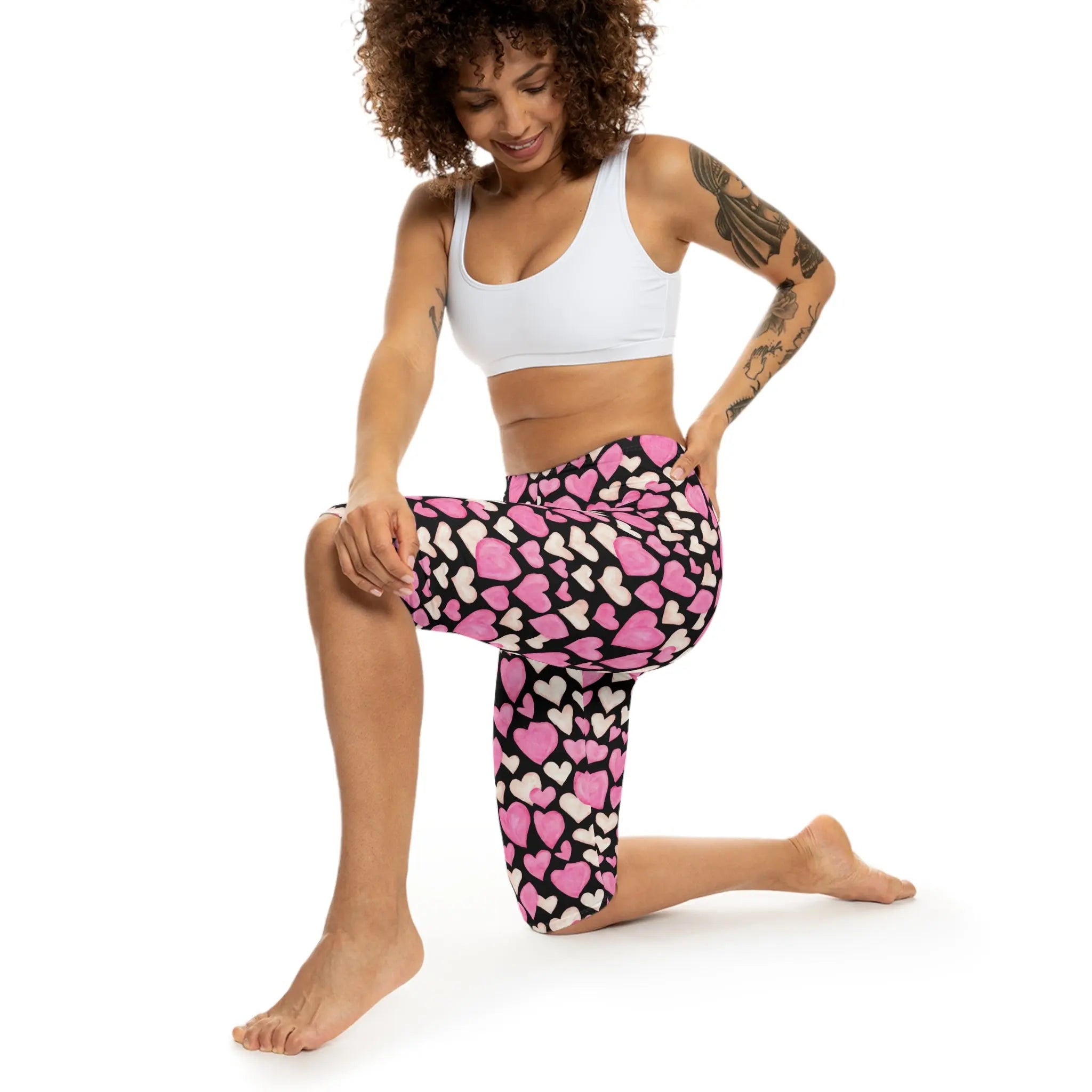 Printed Capri Leggings Cozy Hearts