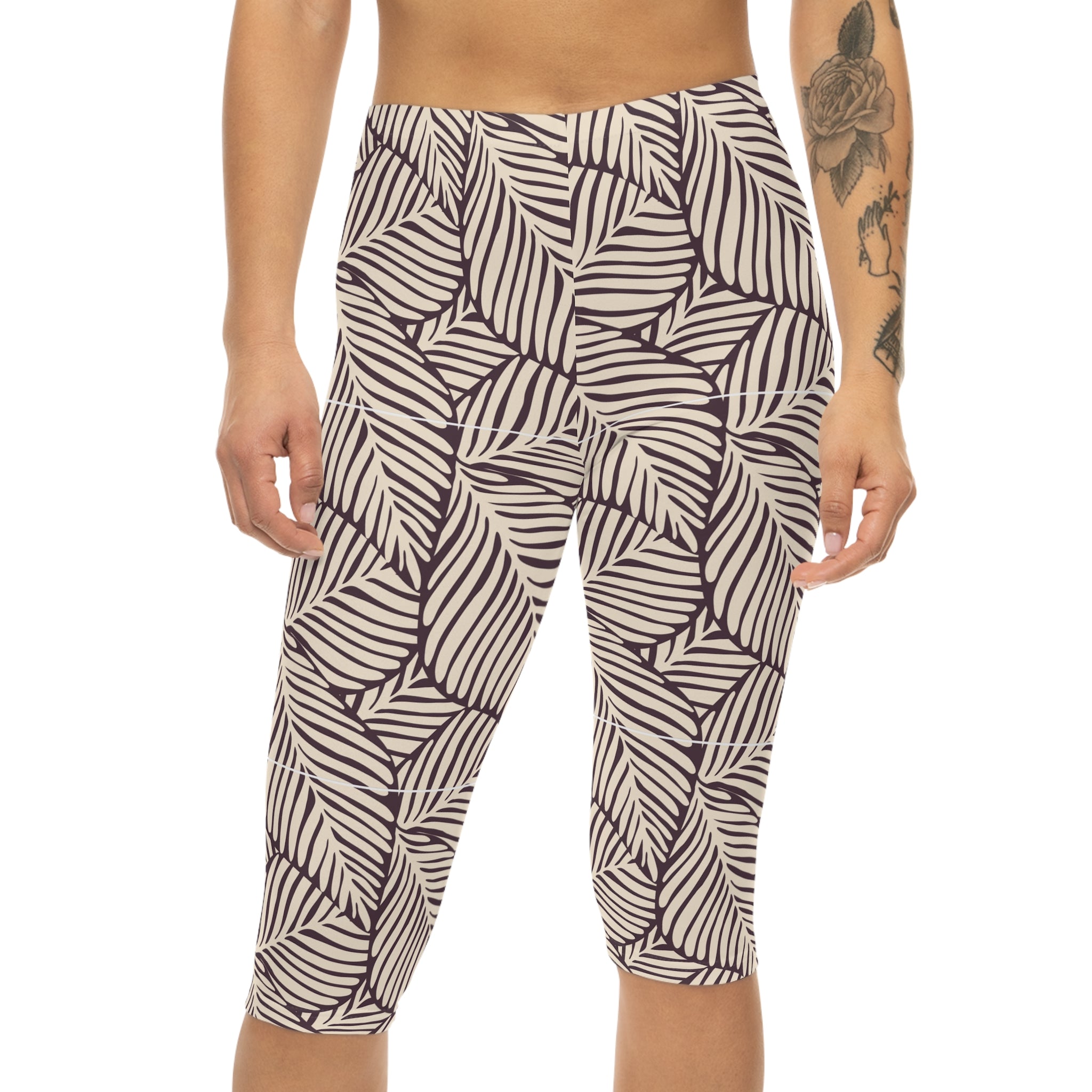 AOP Women TropicalPalm Capri Leggings Whozbrand