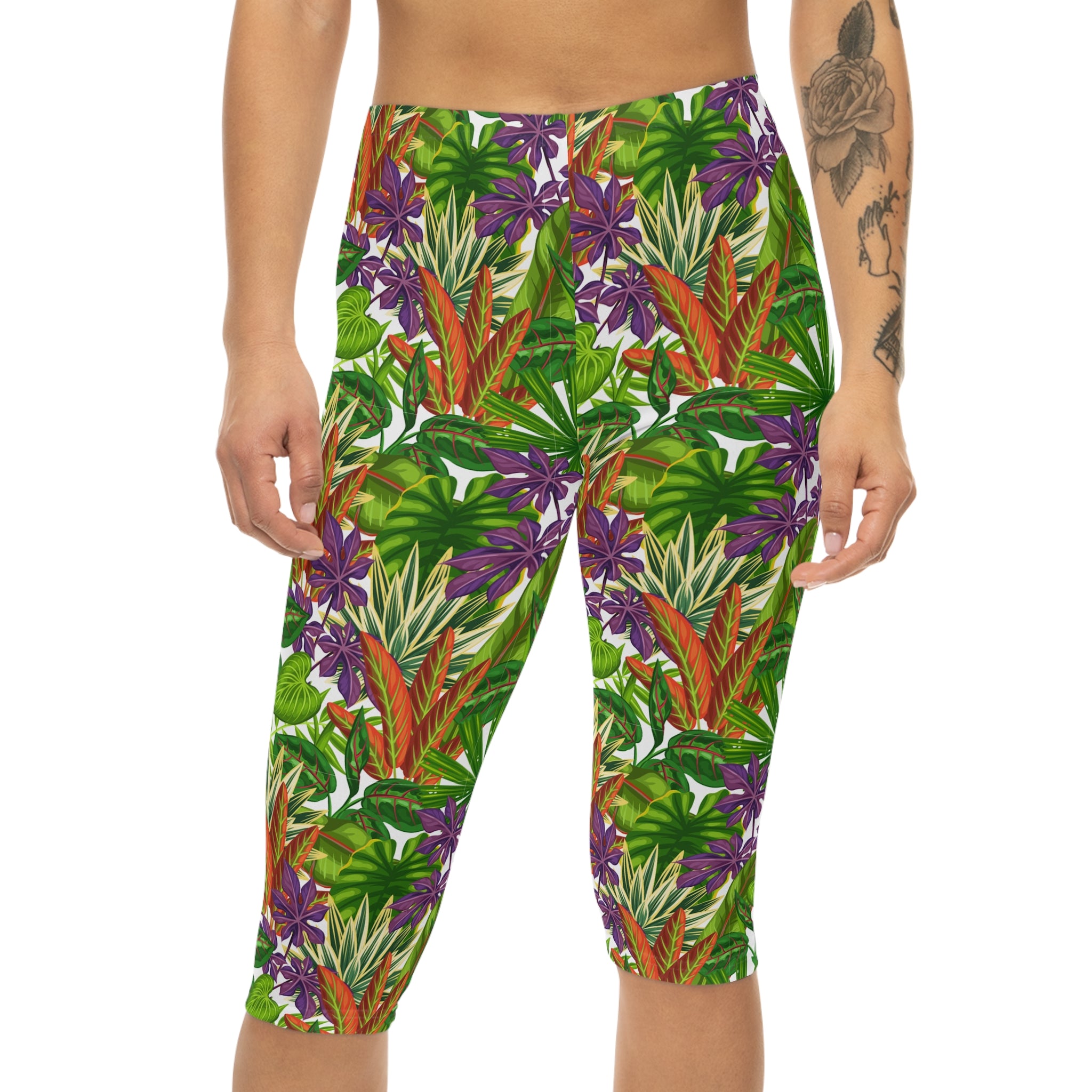 Printed Capri Leggings Leaf Garden