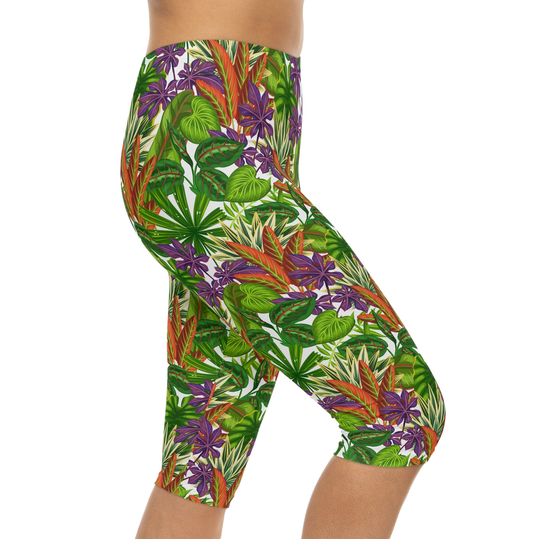 AOP Women Leaf Garden Capri Leggings Whozbrand